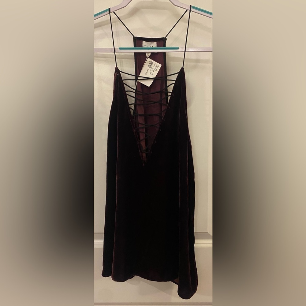 CAMI NYC Tank Top Sz S NWT Amethyst Velvet Lace Up Silk Viscose The Camilla